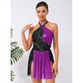 thumbnail image 5 of iiniim Women's Figure Ice Skating Dress Shiny Rhinestones Halter Lyrical Ballet Dancewear Purple S, 5 of 7