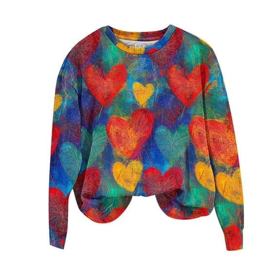 Erwazi Valentine Sweatshirts for Women Trendy Long Sleeve Muiltcolor Graphic Pullover Tops