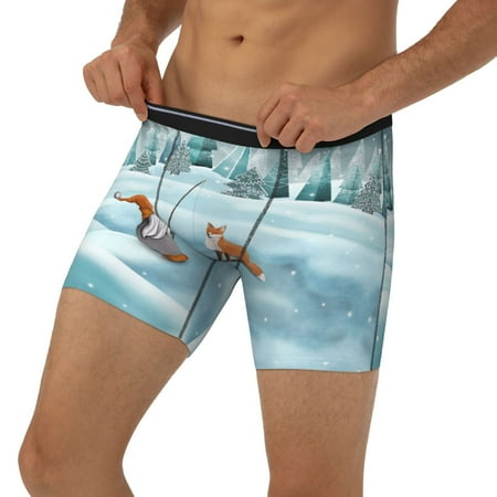 Mens Underwear Boxer Briefs - Gnome And Red Fox Fishing Breathable Stretch Underwear for Men Compression Shorts Men