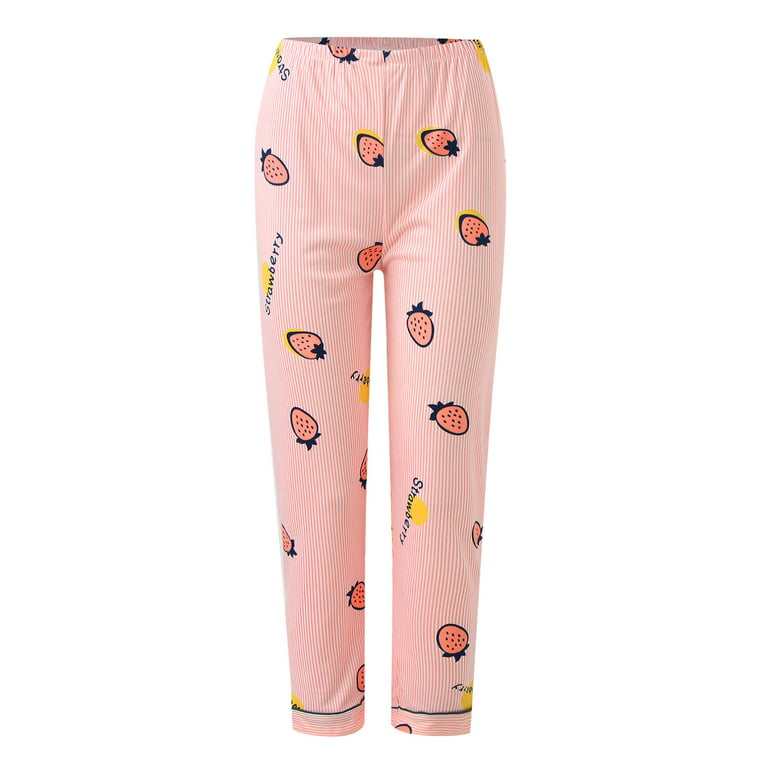 Lisingtool Pajamas for Women Set Women Casual Lapel Button Feather Polka  Dot Strawberry Print Two Piece Long Sleeve Pajamas Pajamas Suit Pajama  Pants