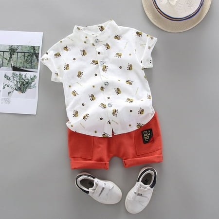 

THE WILD Casual Pretty Toddler Kids Baby Boy Short Sleeve Bee Pattern Shirt Tops+Shorts Set Clothes