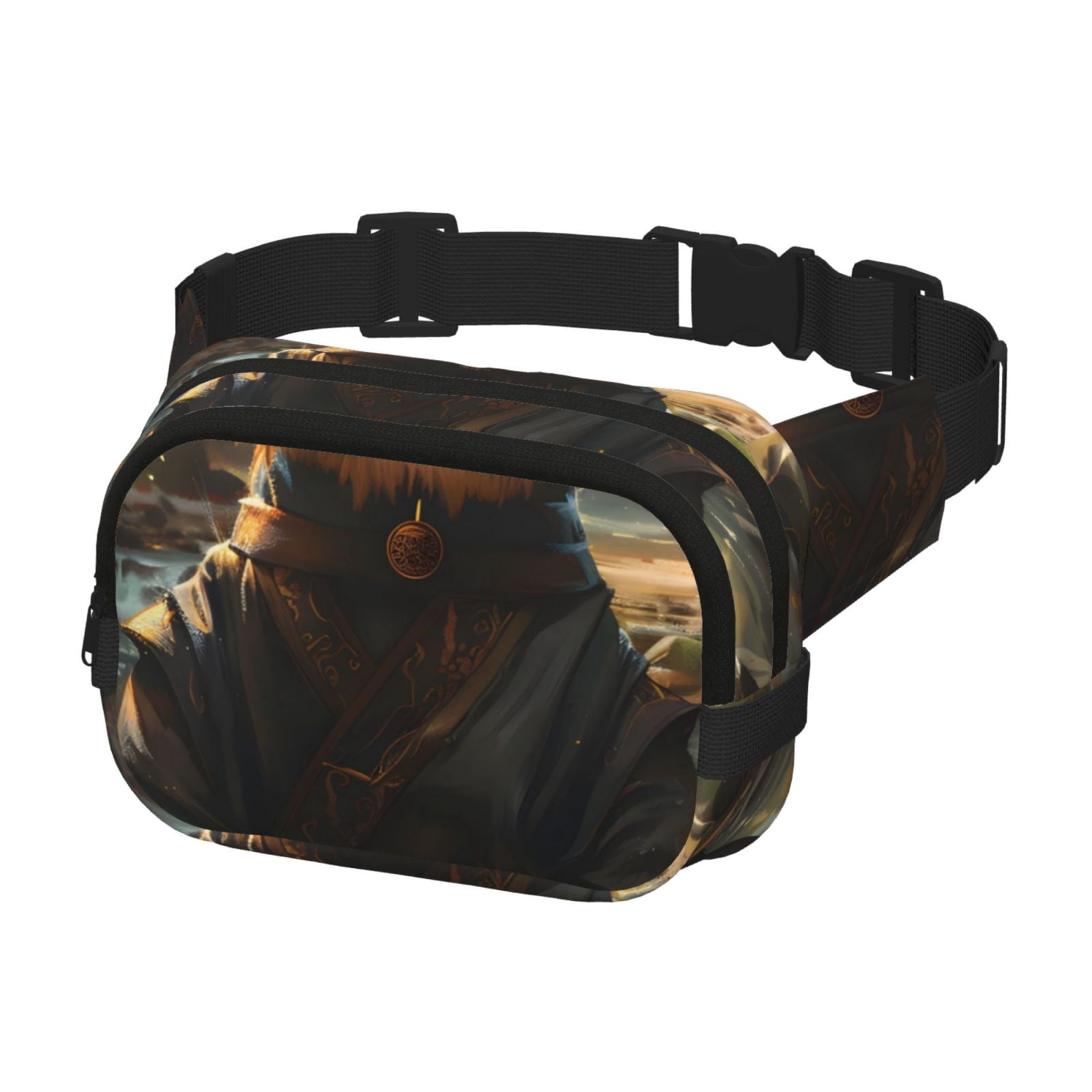 Picia Forest Creek Cute Dog Print Square Double-Layer Waist Bag Mini Adjustable Waist Belt Bag Exercise Running Travel Hiking