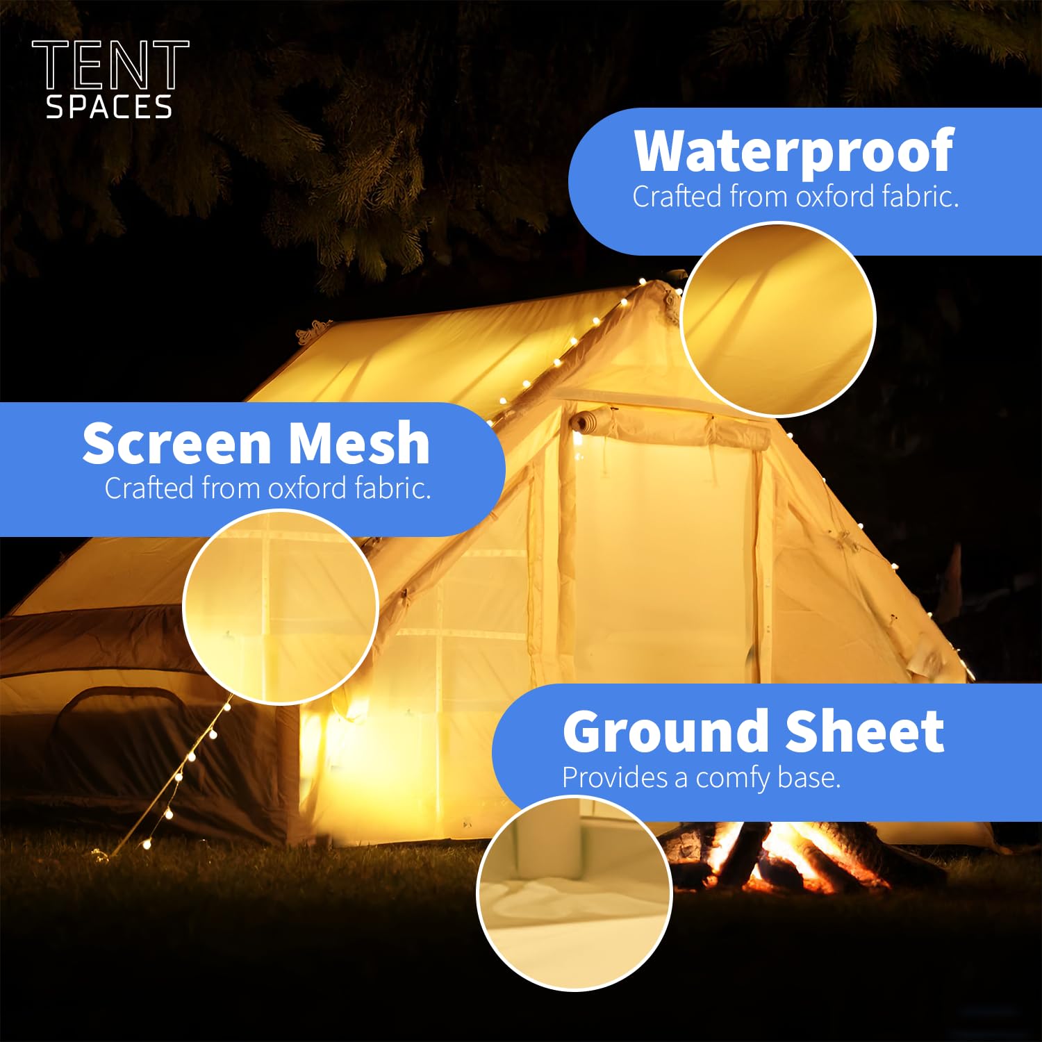 Tentspaces - Inflatable Tents for Camping , Glamping Tent, Blow Up Tent, Lightweight, 3 Person (Regina 3200)