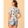 thumbnail image 3 of Allegra K Top Floral Para Blusas De Manga Corta Con Cuello Redondo Y Pu?os Para Mujer Blanco S, 3 of 5