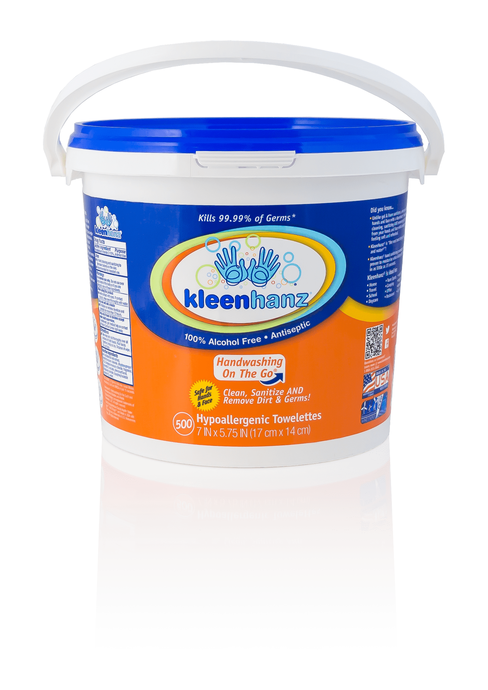 Kleenhanz Hand Wipes Towelettes Pail, 500 Ct