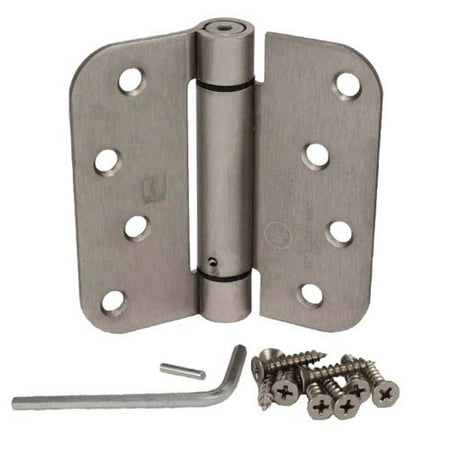 - (Pack of 2) Satin Nickel 4 X 4 with 5/8 Radius Spring Door Hinges, 4 inch by 4 inch Self Closing Spring Hinge By Hager