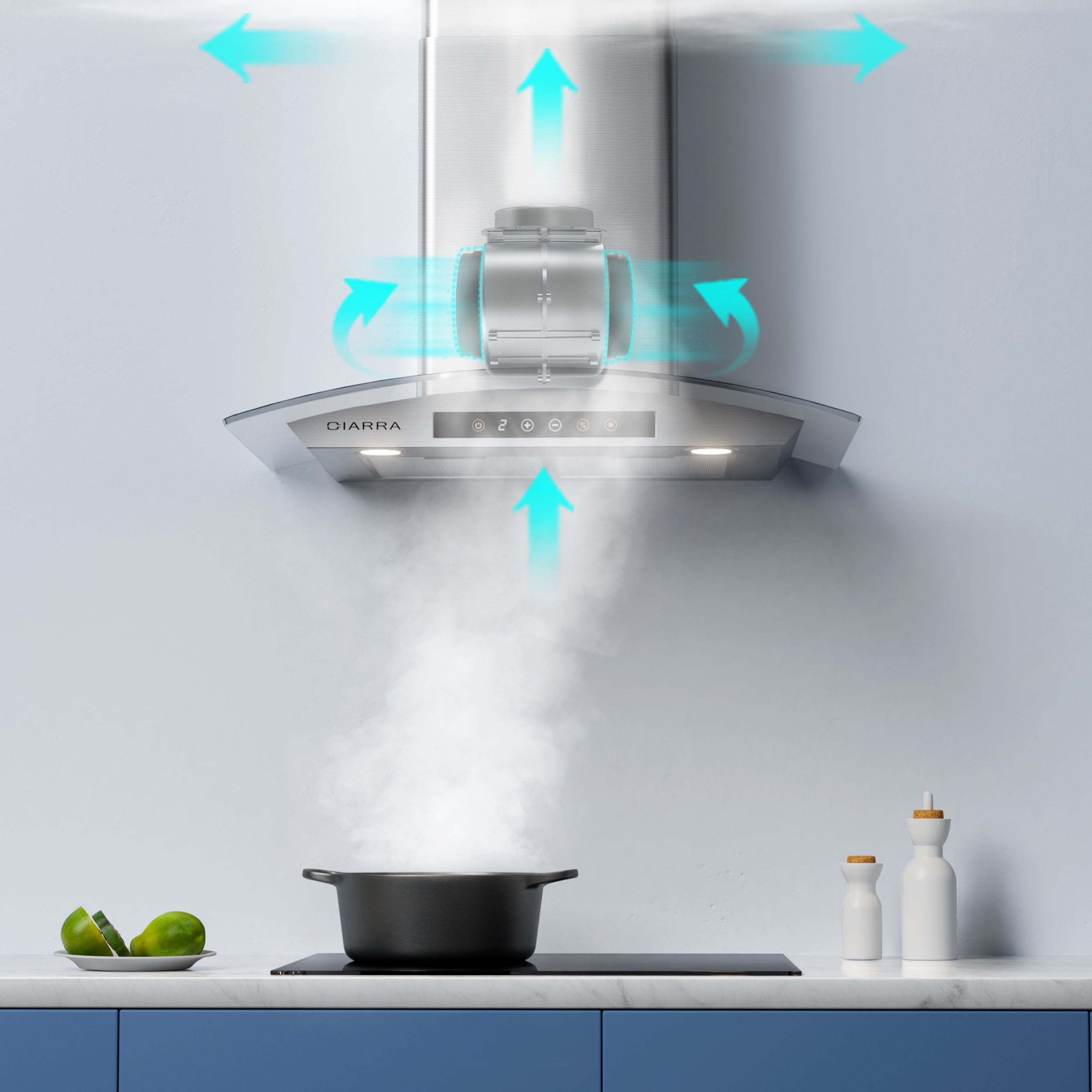 CIARRA Wall Mount Range Hood 30 inch Tempered Glass Black Vent Hood with Carbon Filter Kit for Recirculating CAB50275-003