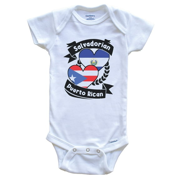 Salvadorian Puerto Rican Heart Flags El Salvador Puerto Rico Baby Bodysuit, 0-3 months white