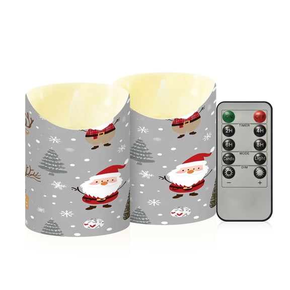 2 PCS Tilted Flameless Candles Flickering LED Lights Battery Operated Candles with Remote Timers for Holiday Decor Cartoon-style Christmas Characters