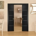 thumbnail image 3 of Sliding French Double Pocket Doors | Planum 0020 Matte Black | Kit Trims Rail Hardware | Solid Wood Interior Bedroom Sturdy Doors-72" x 96" (2* 36x96), 3 of 6