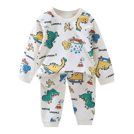 

GUNIA Kids Baby Boys Girls Pajamas Children S Autumn And Winter Warm Dinosaur Cartoon Printed Long Sleeve Loungewear Outfits Leisure And Fashion Homewear Basic Cotton Sleepwear For Daily