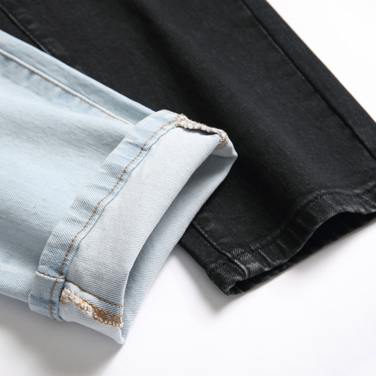 Hfyihgf Men's Skinny Jeans Fashion Casual Color Block Patchwork Slim Fit Cotton Denim Pencil Pants(Red,S), Size: Small