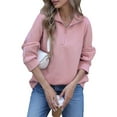 thumbnail image 3 of Women'S Quarter Zip Tunics Fall Winter Long Sleeve Pullover Ribbed Quilted V Neck Collared Outfits Loose Pink L, 3 of 9