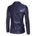 thumbnail image 4 of Wrtxtat Men's Shiny Sequin Blazer Sparkle Metallic Tuxedo Party Jacket Festival Party Prom Performance One Button Jacket Big and Tall Navy XXXL, 4 of 9