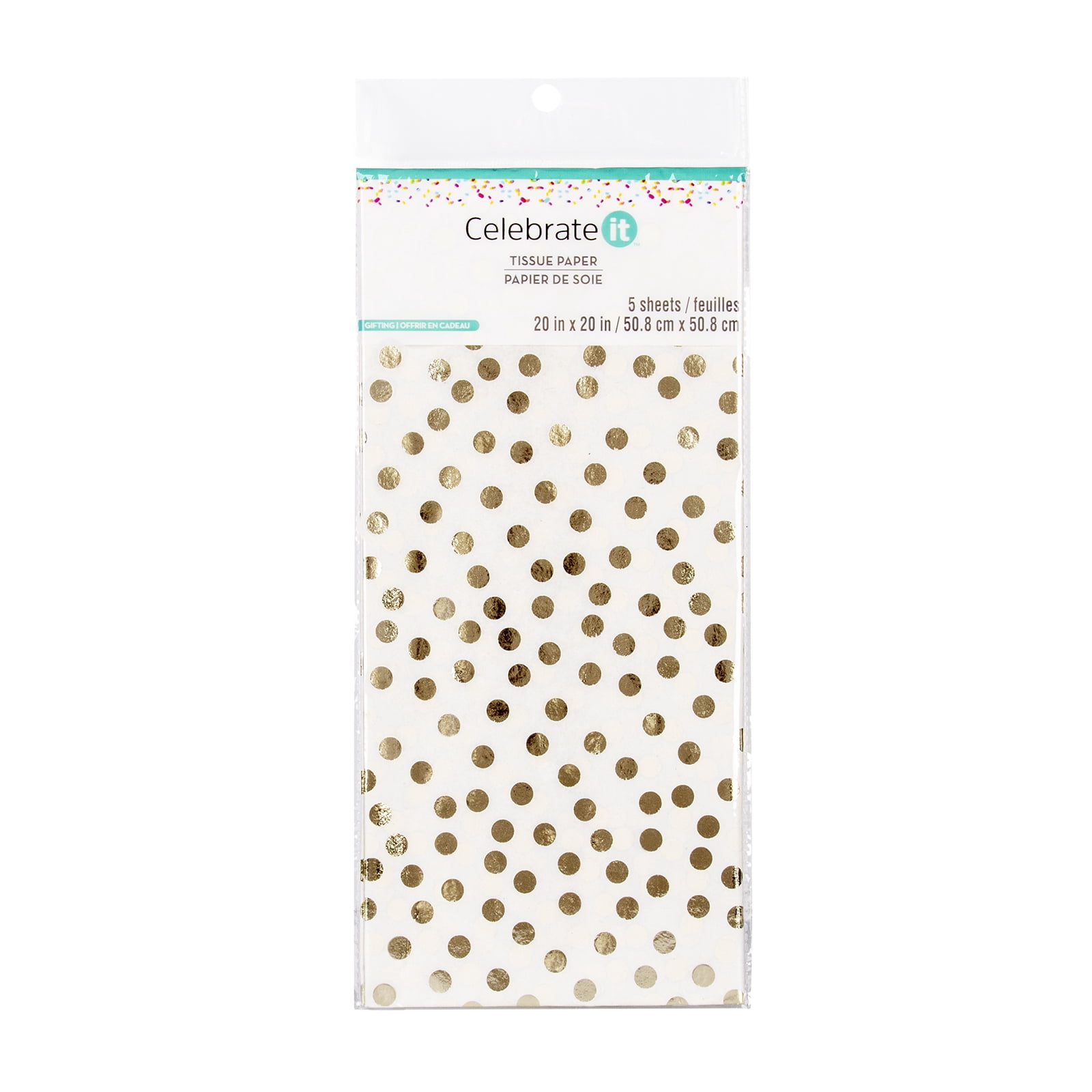 12 Packs: 5 ct. (60 total) White & Gold Dots Tissue Paper by Celebrate It