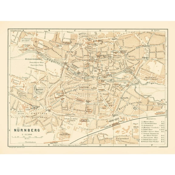 Historic Map - Nuremberg Germany - Baedeker 1896 - 30.25 x 23 - Vintage Wall Art
