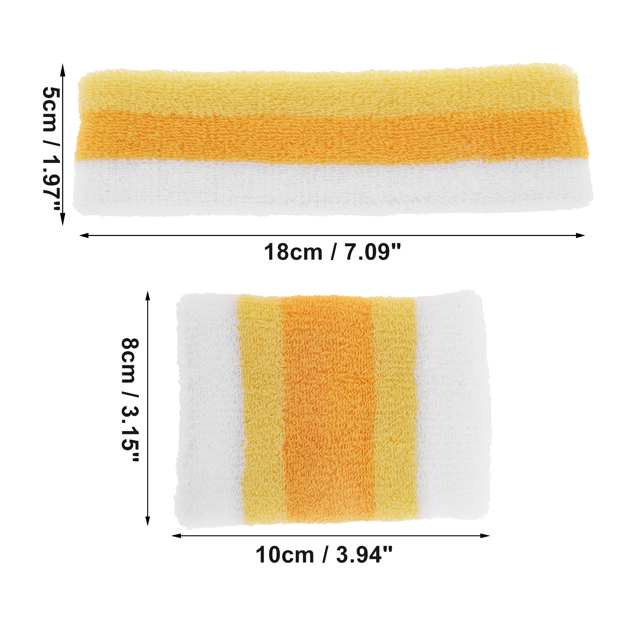 Unique Bargains 3Pcs Comfortable Headband With Wristband Sweat Headband White Yellow