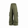 thumbnail image 6 of Womens Cargo Pants High Waisted Baggy Wide Leg Plus Size Parachute Pants with Pockets and drawstring Cargos Lightweight Trousers Y2K Army Green XXL, 6 of 7