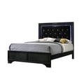 thumbnail image 2 of 3pc Modern Glam Style Full Size Upholstery LED Bed and Nightstands Bedroom Set Wooden Furniture Black, 2 of 5