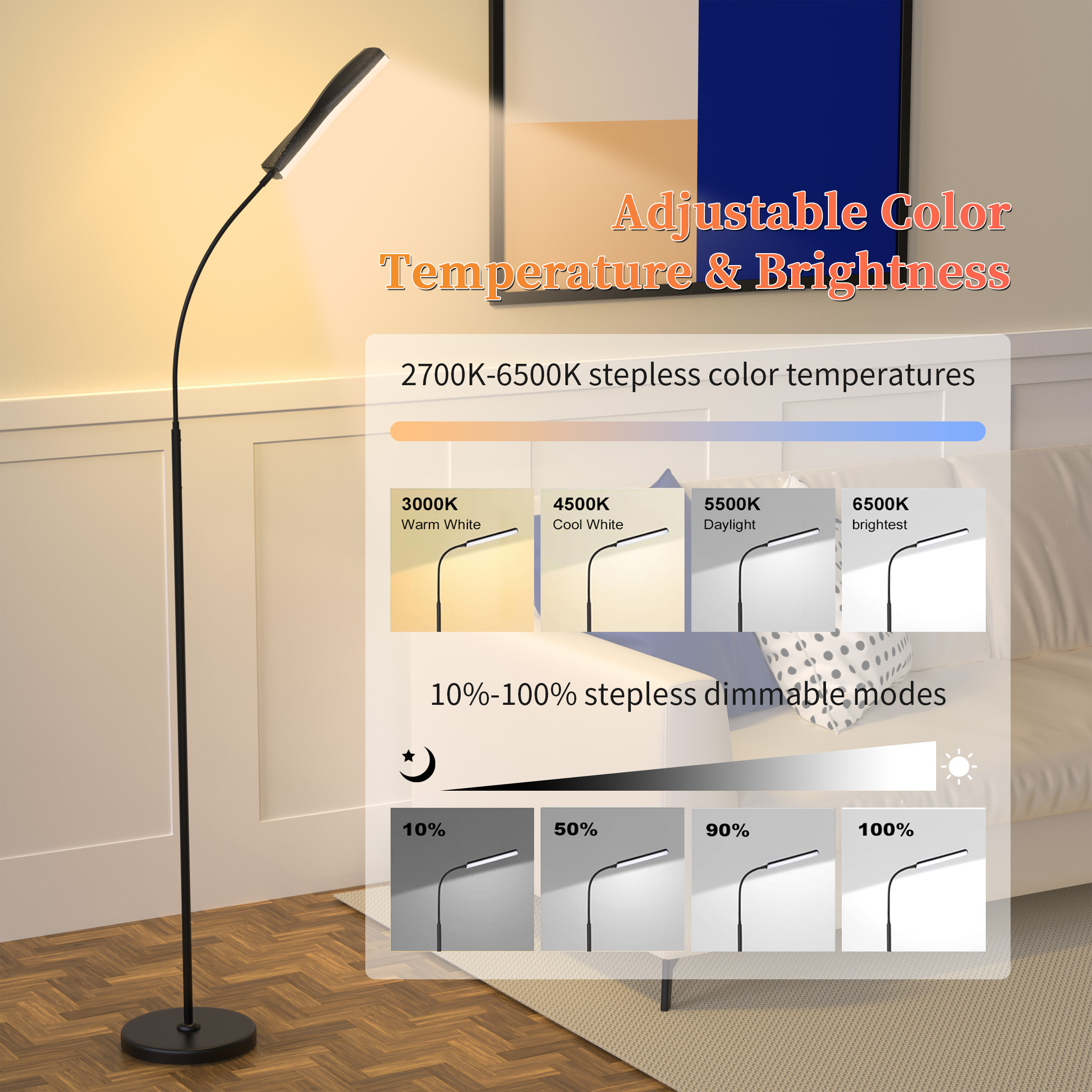 Govvep Led Floor Lamp with Gooseneck and Remote Control photo 5
