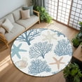thumbnail image 3 of Light Blue Coral Coastal 8ft Round Rug, Summer Beach Starfish Shell Non-Skid Rubber Backing Large Area Rugs - Living Room Bedroom Home Office, Indoor Floor Mat Carpets Washable Rug, 3 of 9