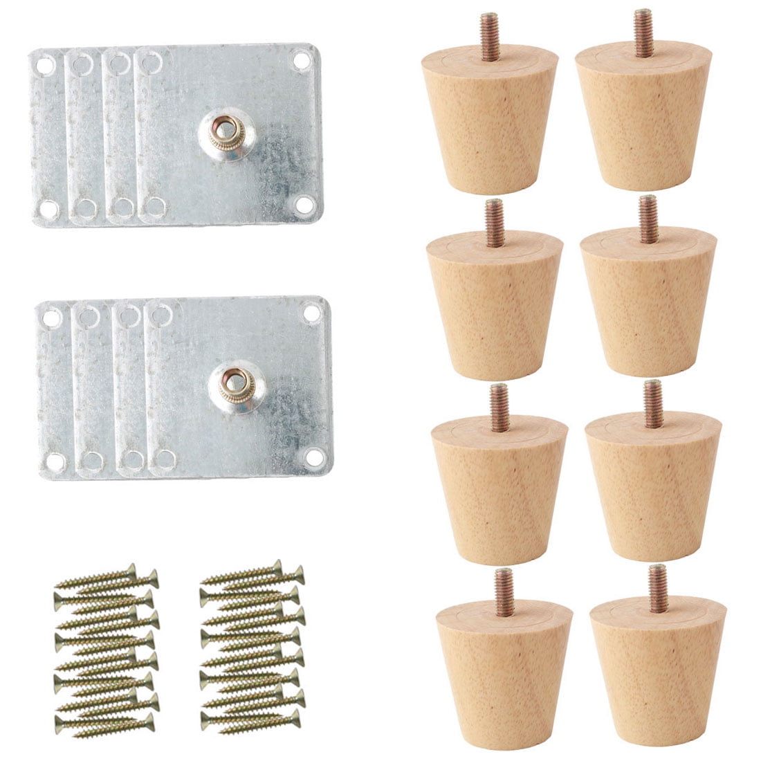 2" Wood Furniture Leg M8 x 0.71 Inch Bolt Chair Table Desk Round Feet Replacement Set of 8 Brown