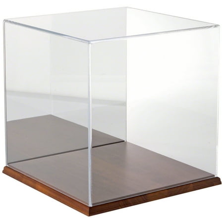 Plymor Clear Acrylic Display Case with Hardwood Base (Mirror Back), 12" x 12" x 12"
