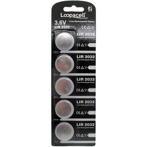 My Battery Supplier 5 Loopacell LIR2032 Lithium Rechargeable 3.6V Coin Cell Batteries