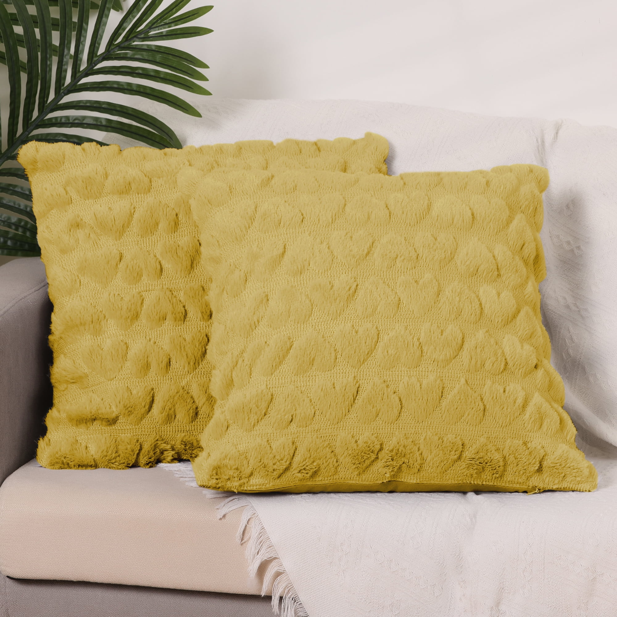 Unique Bargains Decorative Pillow Covers Modern Heart Pattern Pillow Covers (2 Count) Yellow 18" x 18"