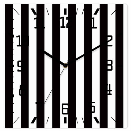 Simple Black White Stripes Wooden Wall Clock Silent Non Ticking, Modern Stripes Square Wall Clocks Battery Operated, Decor Clock for Home Office, Living Room, Kitchen, 10 Inch