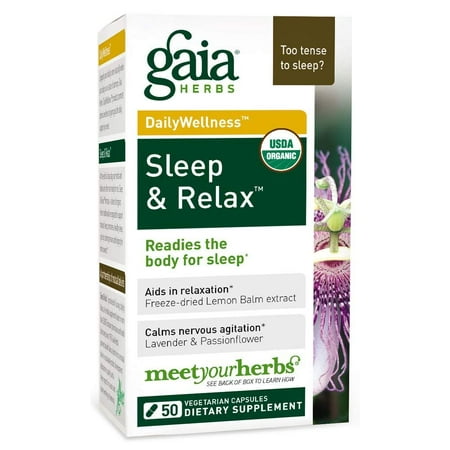 Gaia Herbs Sleep & Relax, Vegan Capsules, 50 Count - Organic Non-Habit Forming Herbal Sleep Aid, Valerian Root, Lavender, Lemon Balm Frustration-Free