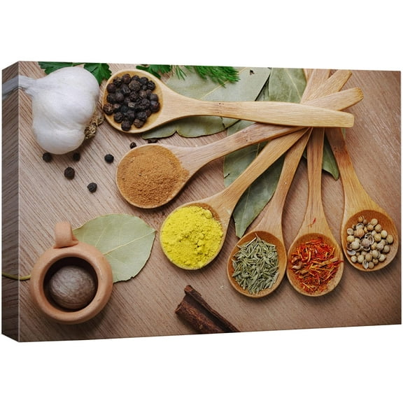 Canvas Prints Wall Art - Still Life Various of Spices in Wooden Spoon Food/Kitchen Concept | Modern Wall Decor/Home Decoration Stretched Gallery Canvas Wrap Giclee Print & Ready to Hang - 12"