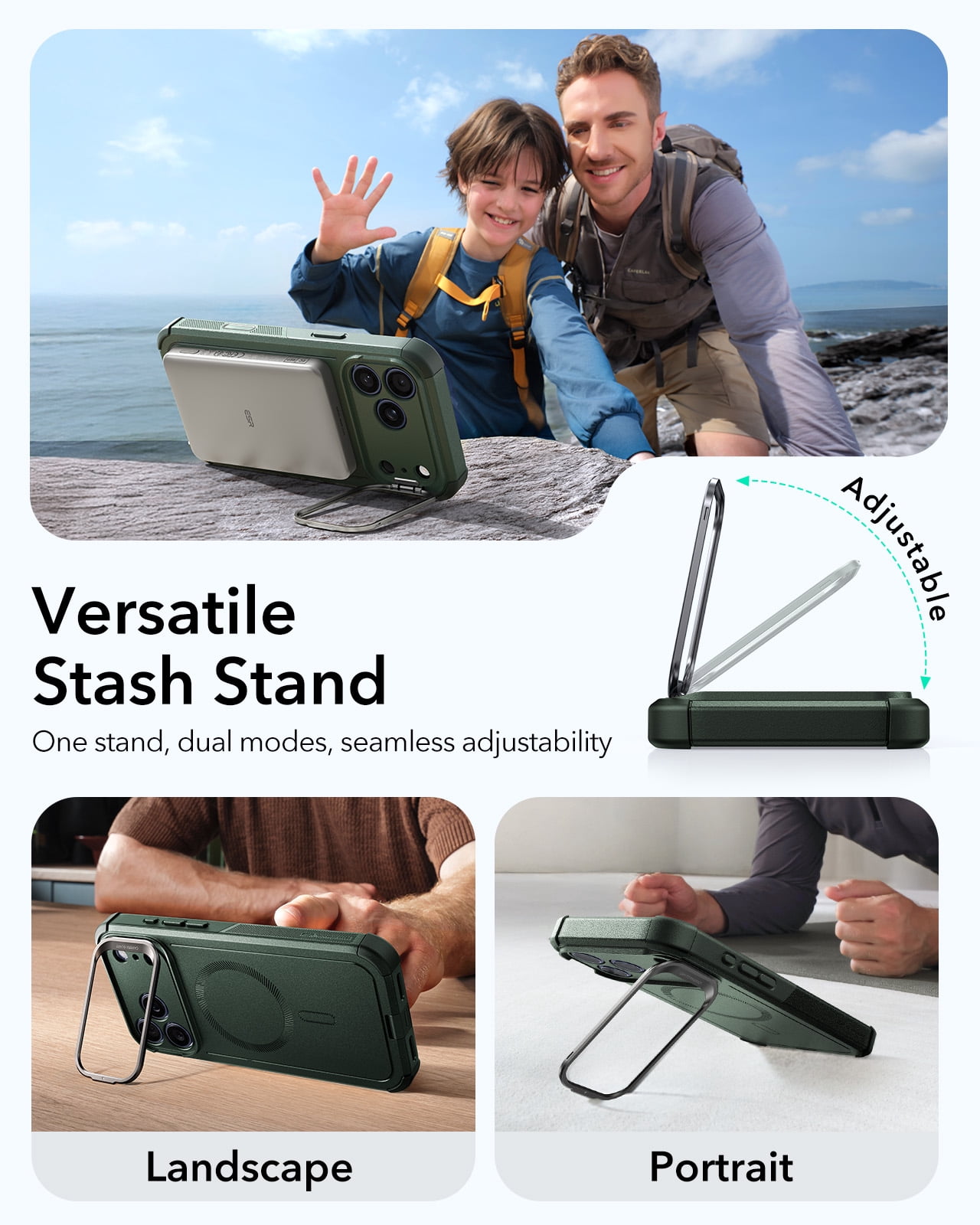 ESR Case with Stash Stand Compatible with iPhone 17 Pro Max, 7X Military-Grade Drop Protection & Camera Control, MagSafe Compatible Shock-Absorbing, Olive Green