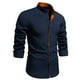 thumbnail image 1 of Blusa y camisa de manga larga con cuello alto para hombre, informal, lisa, a la moda, con botones, de poliéster, 1 of 7