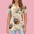 thumbnail image 2 of Easter Shirts for Women Rabbit Bunny Egg V Neck Going Out Blouse Short Sleeve Bunny and Eggs Printed Holiday Tops Beige 3XL, 2 of 4