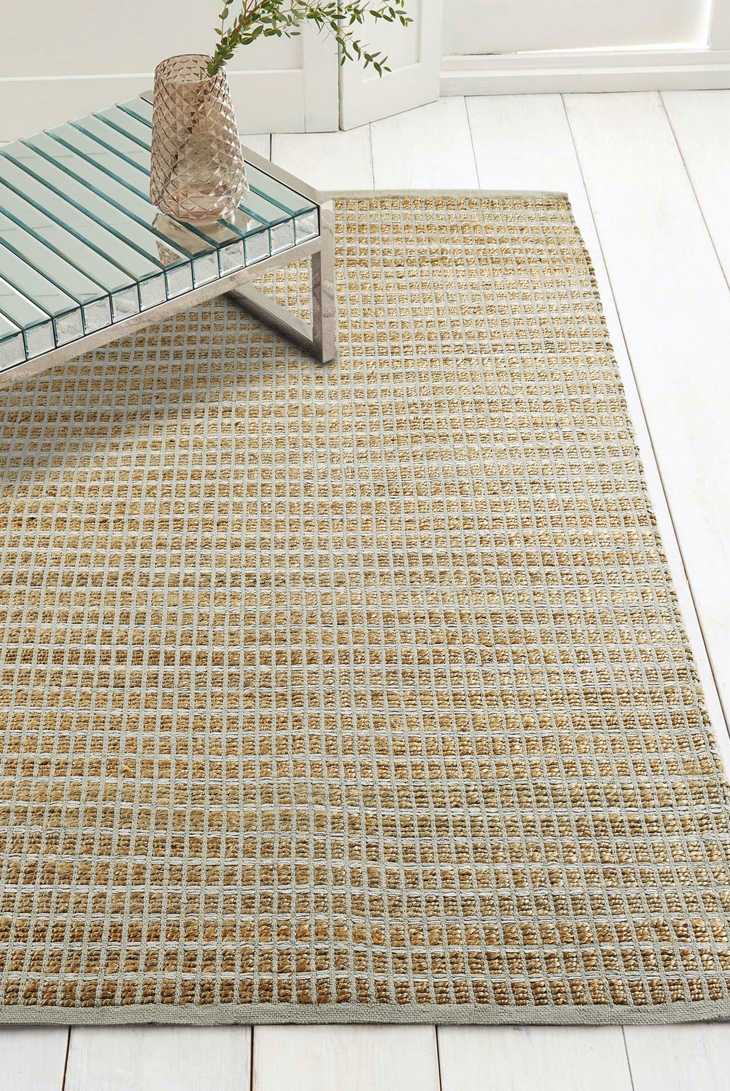 LR Home Gray Modern Grid Natural Jute Area Rug, Natural / Gray, 7'9" x 9'9"
