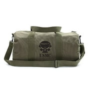 Army Force Gear USMC Semper Fi Skull Marine Corp Sport Heavyweight Canvas Duffel Bag in Olive & Black, Medium