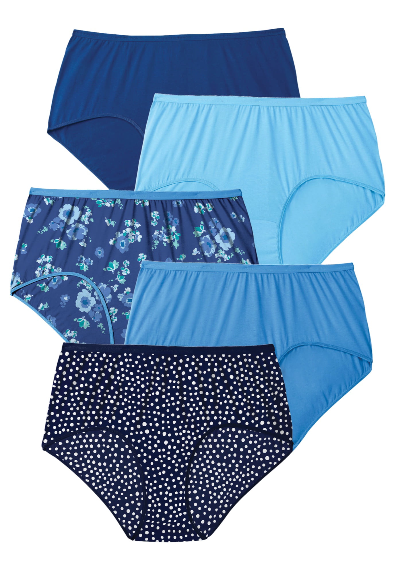 Comfort Choice Womens Plus Size 5-Pack Pure Cotton Full-Cut Brief