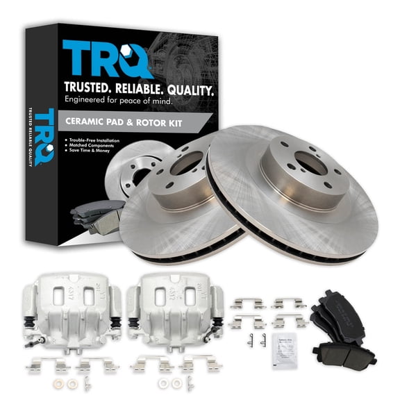 TRQ Front Brake Pad & Rotor Kit Brake Caliper Brake Pads Brake Rotor Ceramic Vented Fits Select 2001 Subaru Legacy
