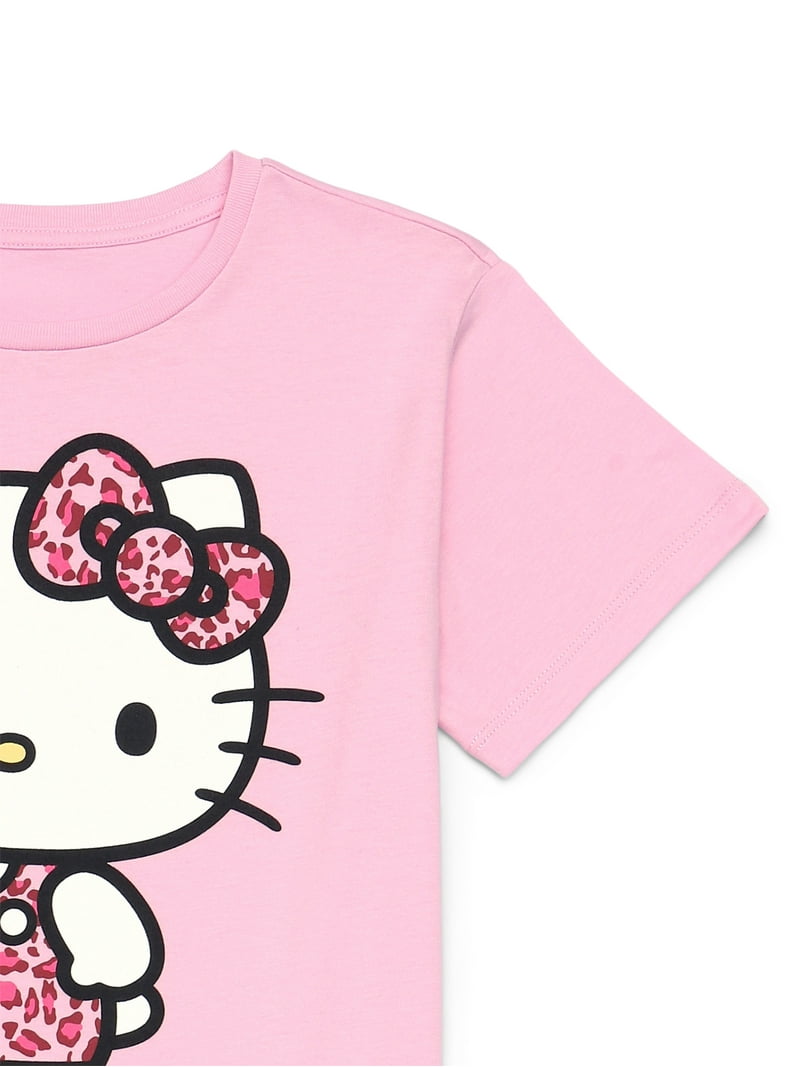 Hello Kitty Animal Print Girls Short Sleeve Graphic T-Shirt, Sizes