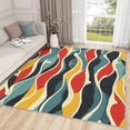 Abstract Wave Striped Area Rugs, Colorful Carpet, Washable Non Slip Low ...