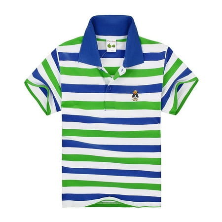 

Yzengfg Kids Boys Girls Striped Short Sleeve Shirt Button Closure Comfortable & Soft Fabric Boys Tops 6-7 Years