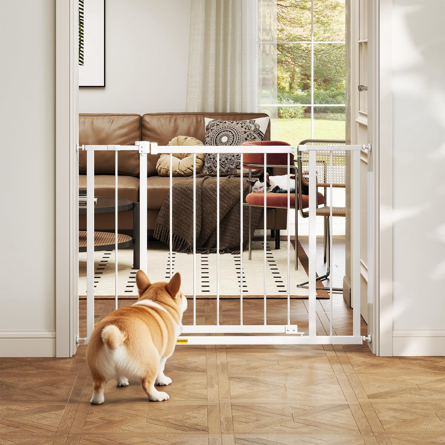 BORGEBY 30”Tall Dog Gate, Fits 28.5”-39.7” Wide Openings,Adjustable Safety Pets Gates for Stairs & Doorways,White