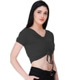 thumbnail image 2 of eloria Women's Casual Lycra Ruched Design V Neck Short Sleep Crop Top, Color : Dark Grey, 2 of 7