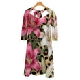 thumbnail image 6 of Lilies Bloom Leopard Print Background Sweetheart Knot Flared Dress Fashion Design Large Size Loose Dress Spring Summer Women Dress, 6 of 9