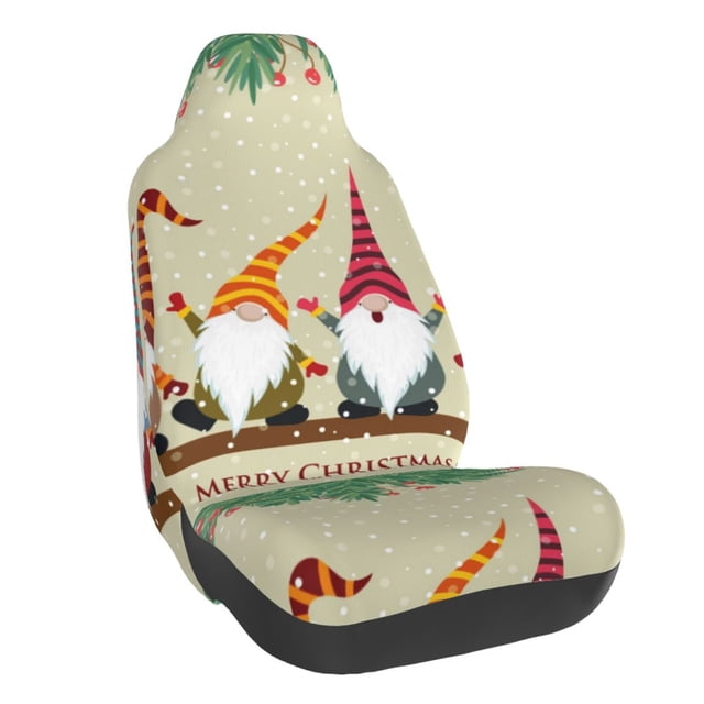 Wukai Christmas Card With Gnomes Full Set Car Seat Covers with Soft Padding Universal Auto Front Seats Protector and Cushion Mat