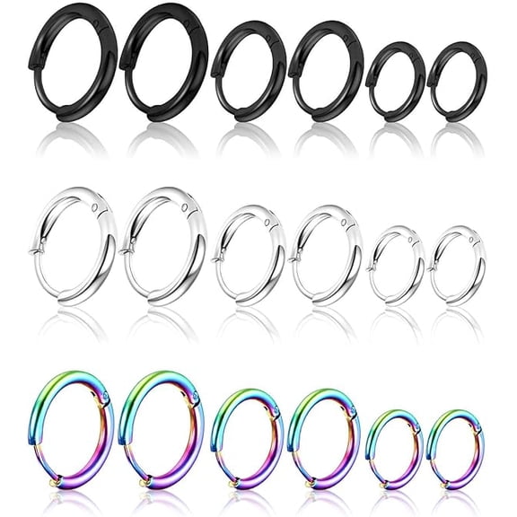 Xukmct 7 Pairs 316L Stainless Steel Hoop Earrings Lightweight Small Hoop Earrings Set for Men Women, Silver Black Multicolor