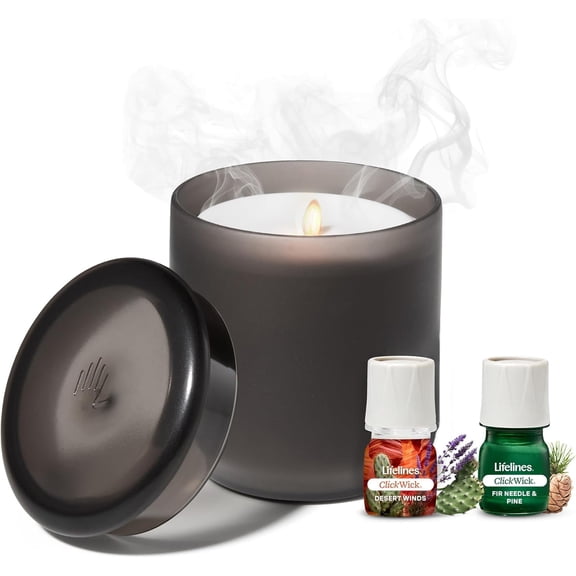 Lifelines Flameless Candle Essential Oil Diffuser Bundle with 2 ClickWick Essential Oil Blends, Charcoal