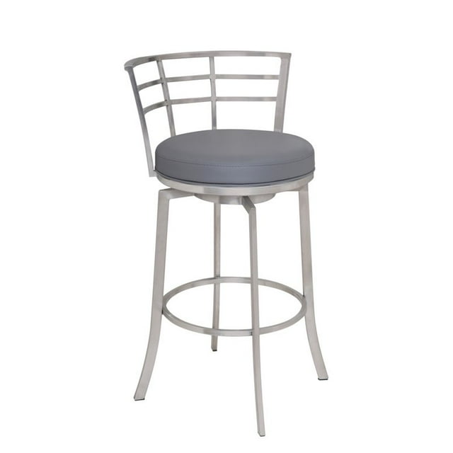 Armen Living Viper 30" Faux Leather Bar Stool in Gray/Stainless Steel