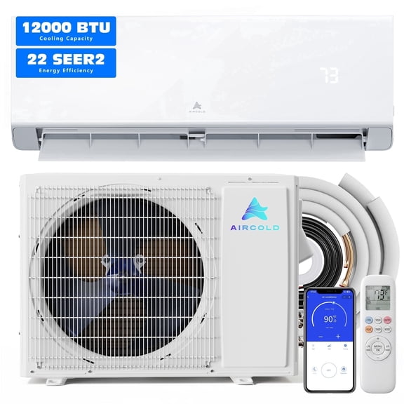Aircold 12000 BTU Mini Split Air Conditioner & Heater, 22 SEER2 115V Ductless Inverter AC Heat Pump, WiFi Enabled, Cools & Heats Up to 750 Sq. Ft